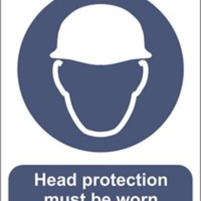 PVC Sign, 300 x 240mm, "Head protection must be worn"