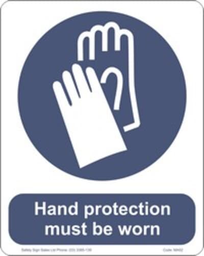 PVC Sign, 300 x 240mm, "Hand protection must be worn"