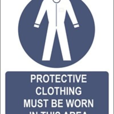PVC Sign, 300 x 240mm, "Protective clothing must be worn in