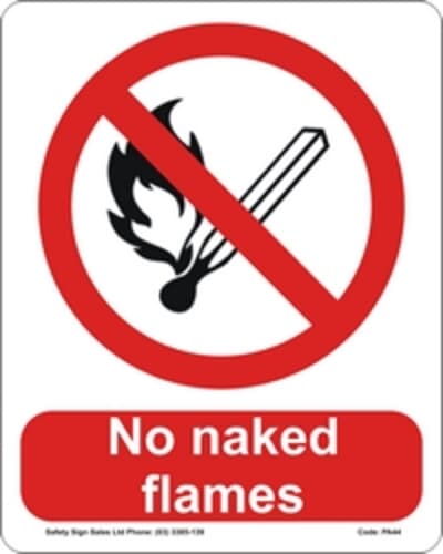 PVC Sign, 300 x 240mm, "No naked flames"