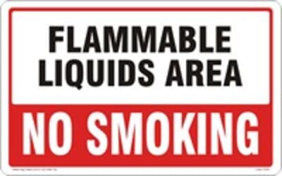PVC Sign, 300 x 480mm, "Flammable liquids area - no smoking"