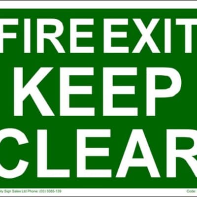 PVC Sign, 300 x 240mm, "Fire exit - keep clear"