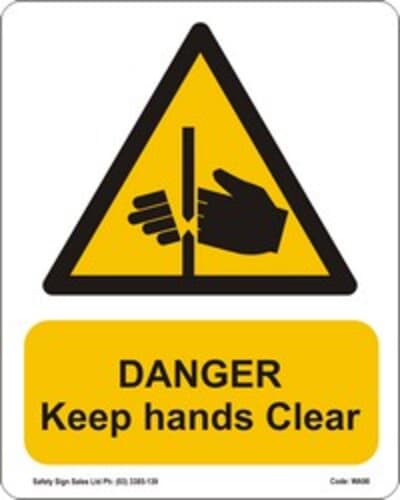 PVC Sign, 300 x 240mm, "Danger keep hands clear"
