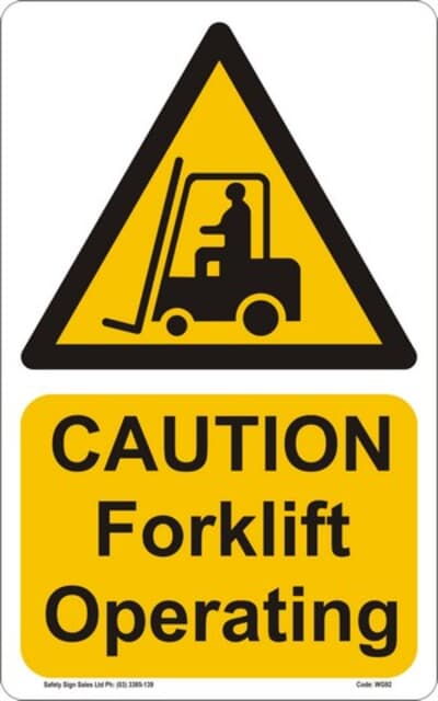 PVC Sign, 480 x 300mm, "Caution forklift operating"