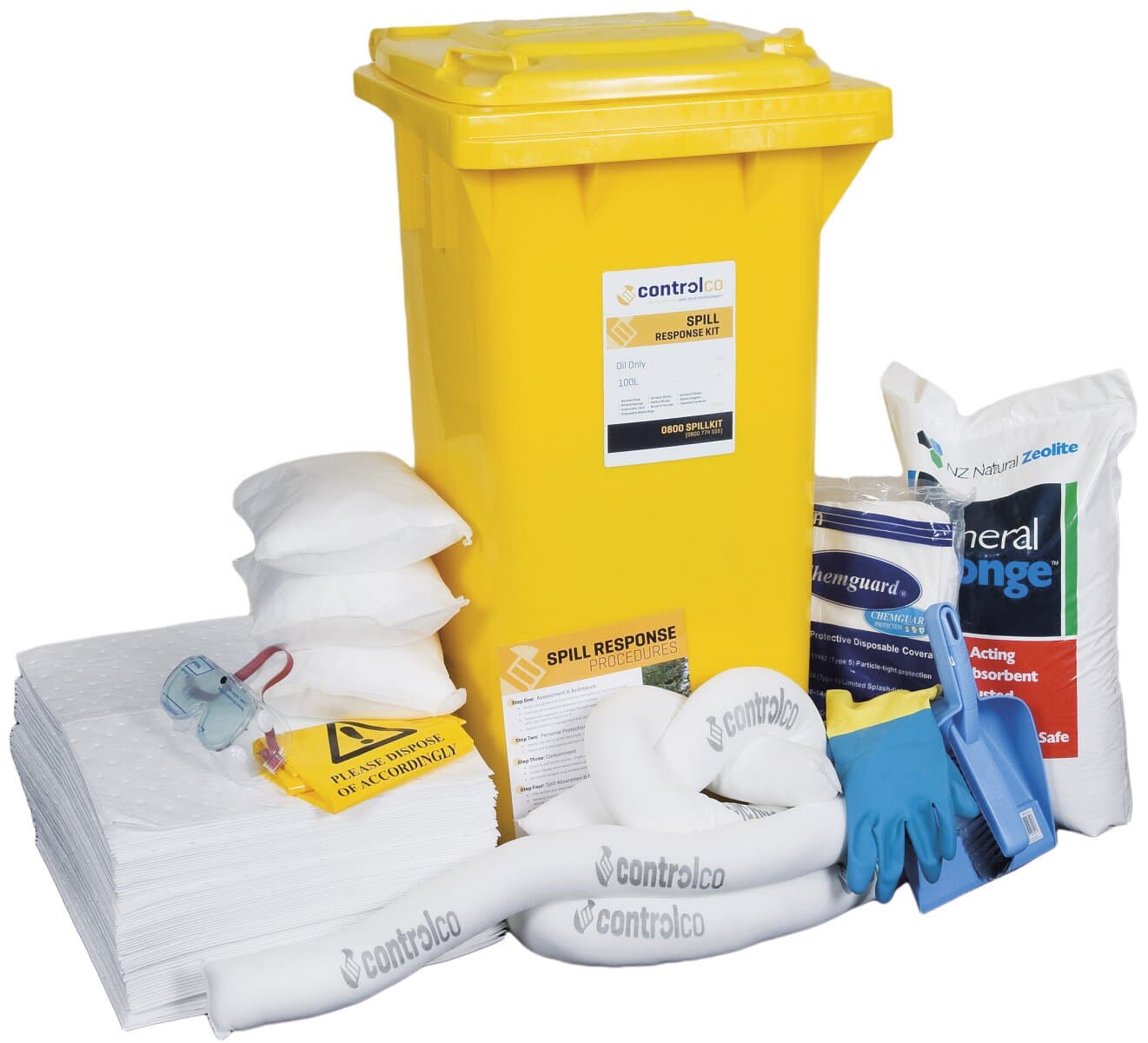 Mobile Spill Kit, aggressive, absorbs 100L, red 120L wheelie bin