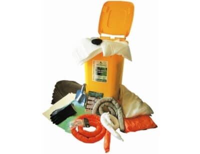 Mobile Spill Kit, oil only, absorbs 200L, yellow 240L wheelie bin