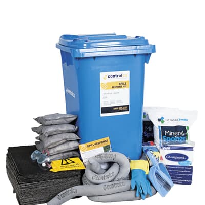 Mobile Spill Kit, universal, absorbs 200L, blue 240L wheelie bin