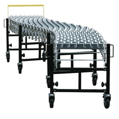 Flexi Conveyor, 460mm wide, 4m long, steel skate wheels